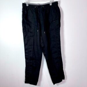 Olsen 100% Linen Elastic Waist Lisa Pant in Black Tie at Waist. Pockets Size 10